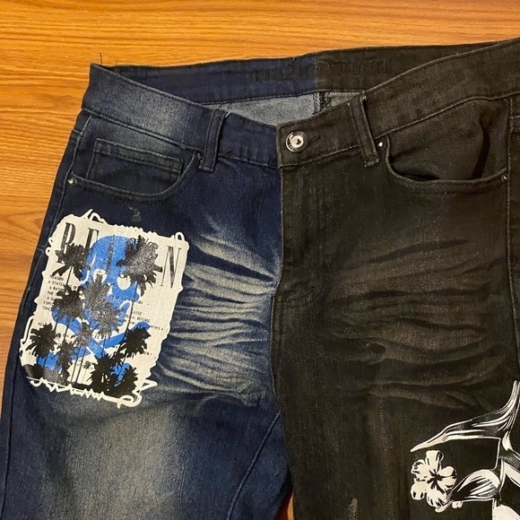 Rue 21 Supreme Flex Skinny Jeans 32 x 32 one side blue one side black (GB) - Picture 7 of 14